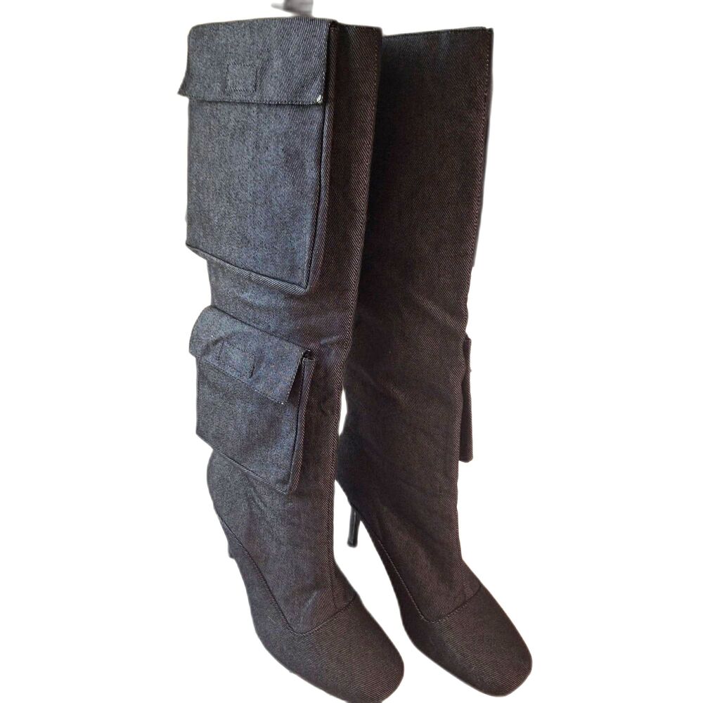 NIB- Sexy & Smart Black Denim Club Jumping Boots-Pockets-Stiletto Heels Size 9